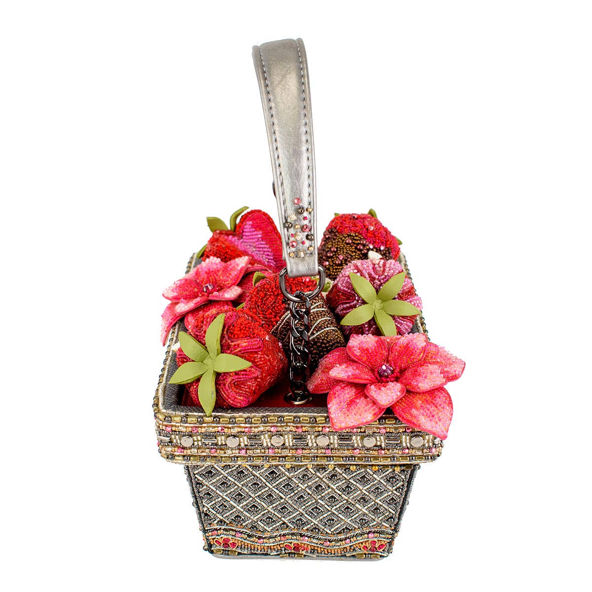 Berry Beautiful Top Handle Beaded Strawberry Basket Bag