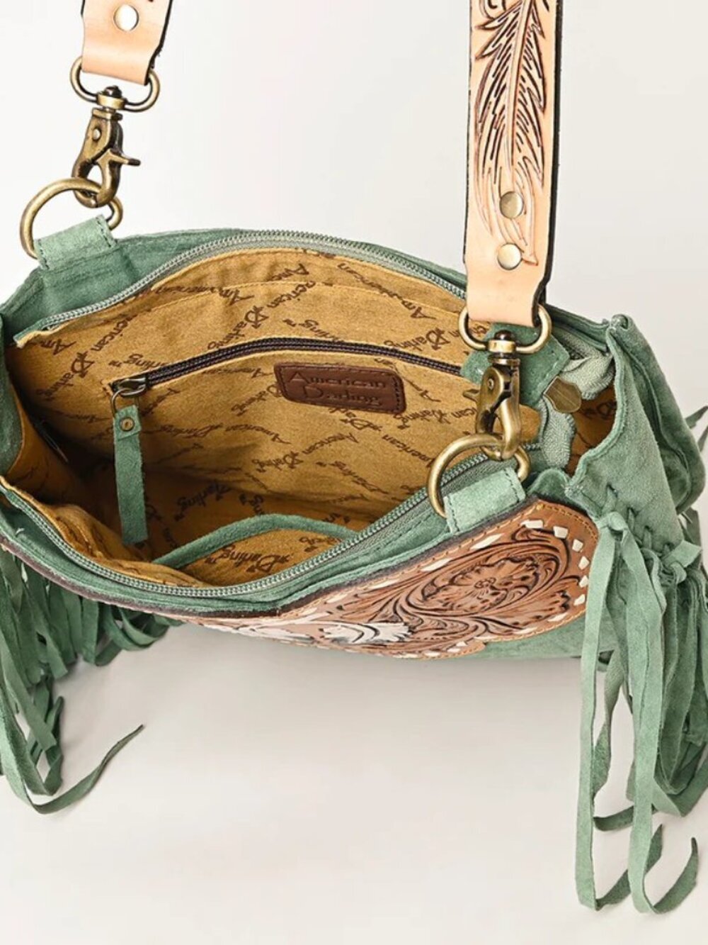 American Darling Sagebrush Boho Fringe Feather Crossbody Bag