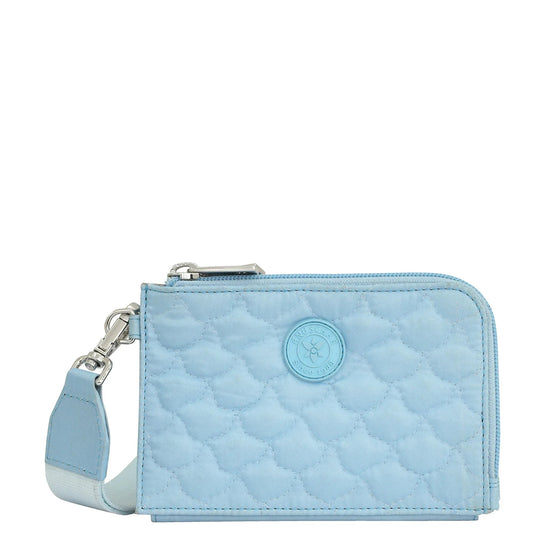 Wanderlust Quilted Fabric Double Zip Wristlet in light blue- 18003