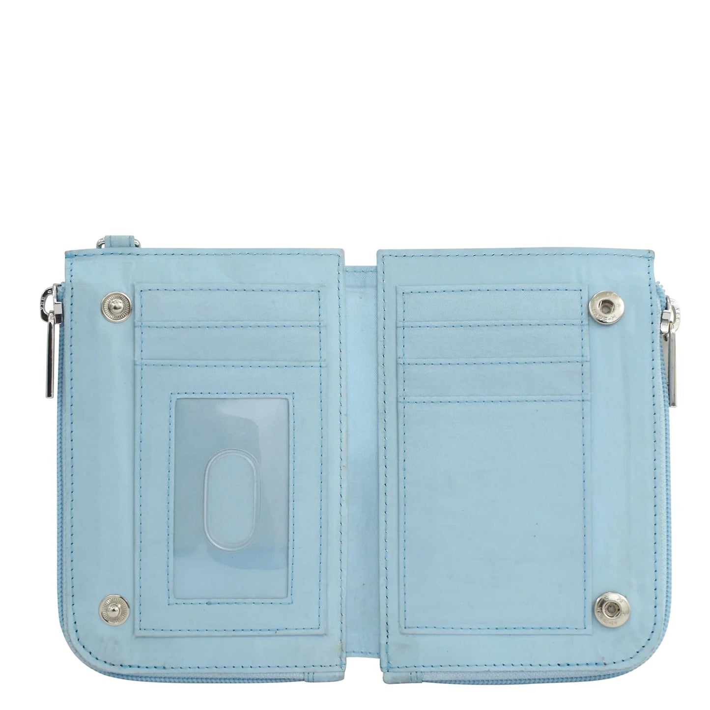 Wanderlust Quilted Fabric Double Zip Wristlet in light blue- 18003