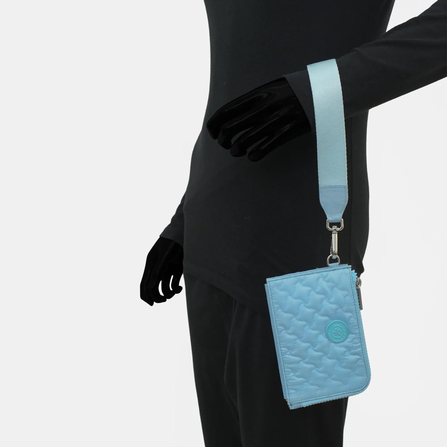 Wanderlust Quilted Fabric Double Zip Wristlet in light blue- 18003