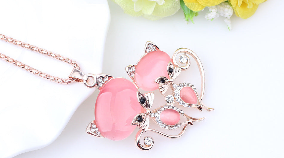 Opal fox necklace