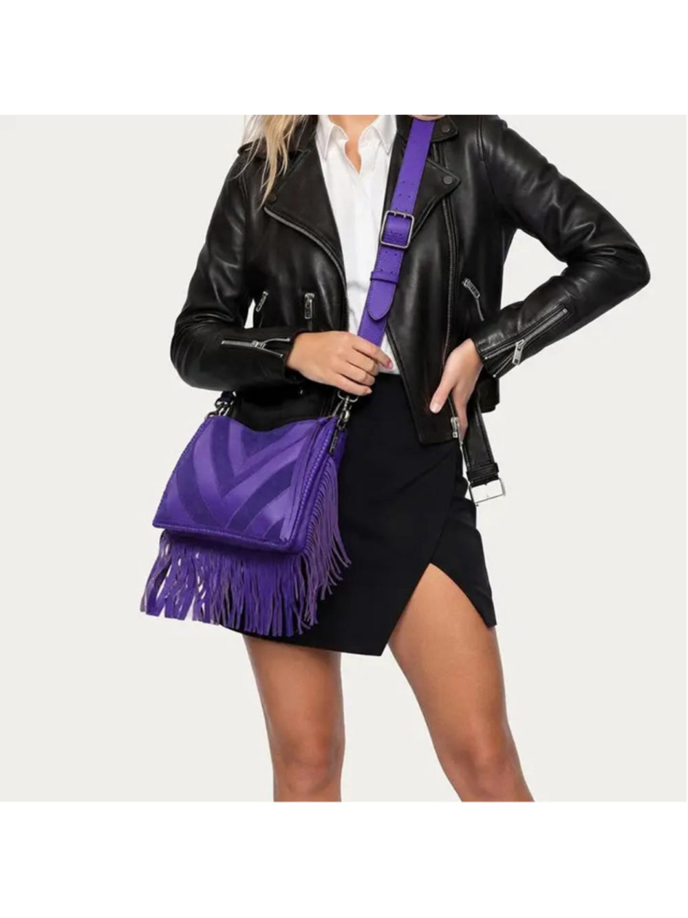 Aimee Kestenberg Royal Purple Chevron Famous Fringe Large Crossbody