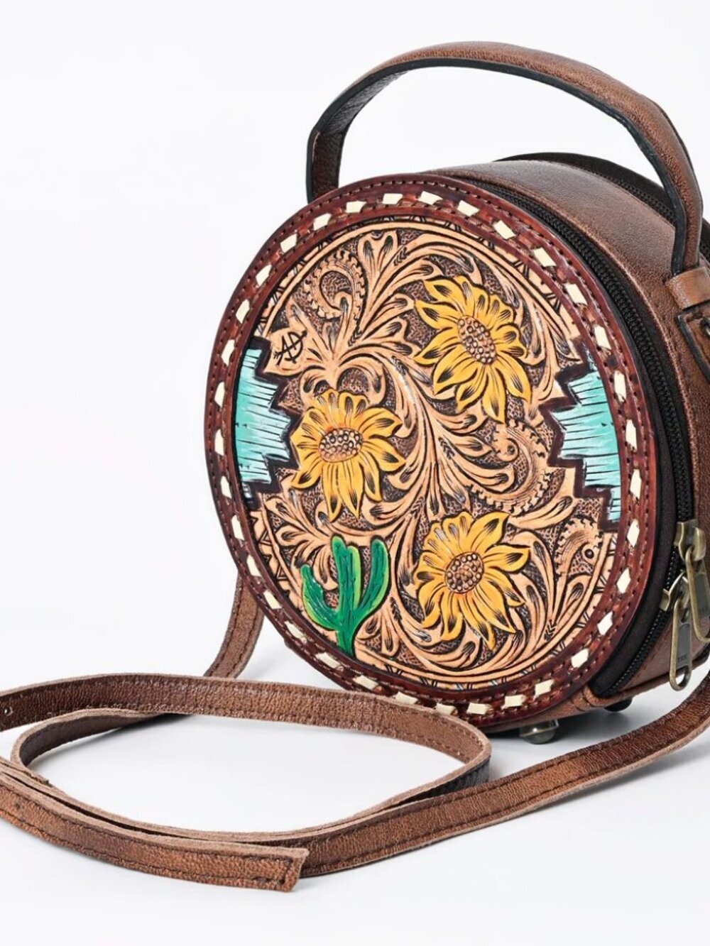 American Darling Sunflower Tooled Crossbody