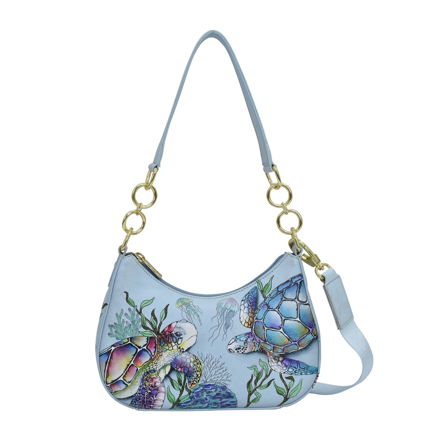 Anuschka Hand-Painted Leather Small Convertible Hobo - 701-sea turtle