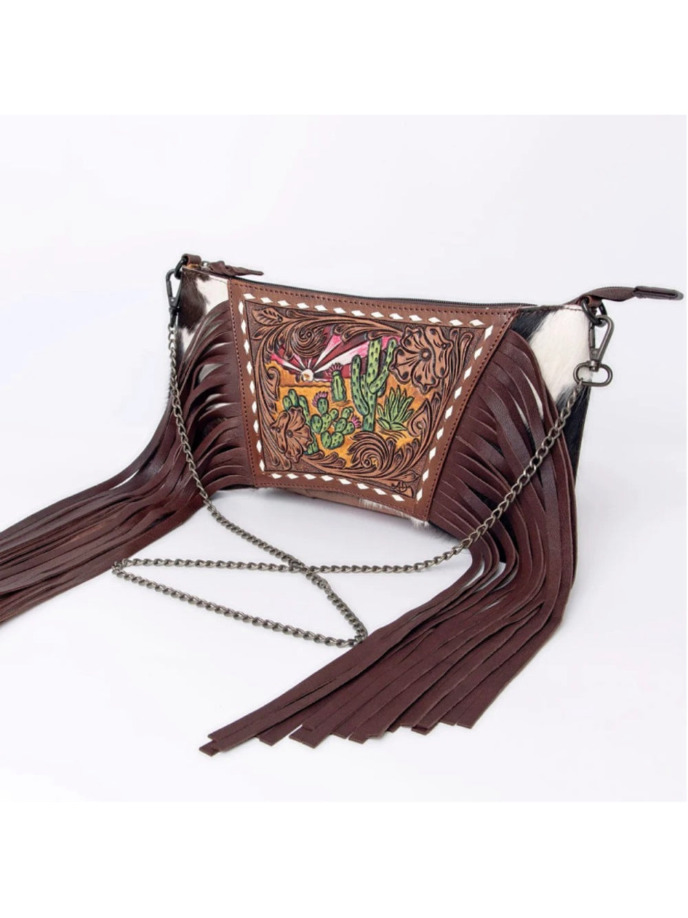 American Darling Pink Desert Sunset Southwest Fringe Crossbody Bag