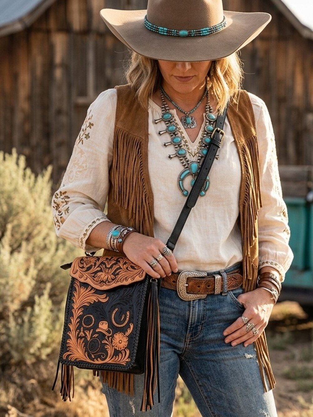 American Darling Western Flora Crossbody Satchel
