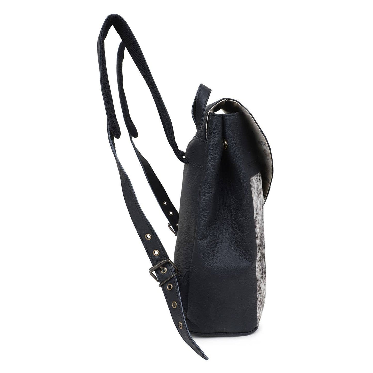 Leather and Cowhide Women's Backpack - Black White