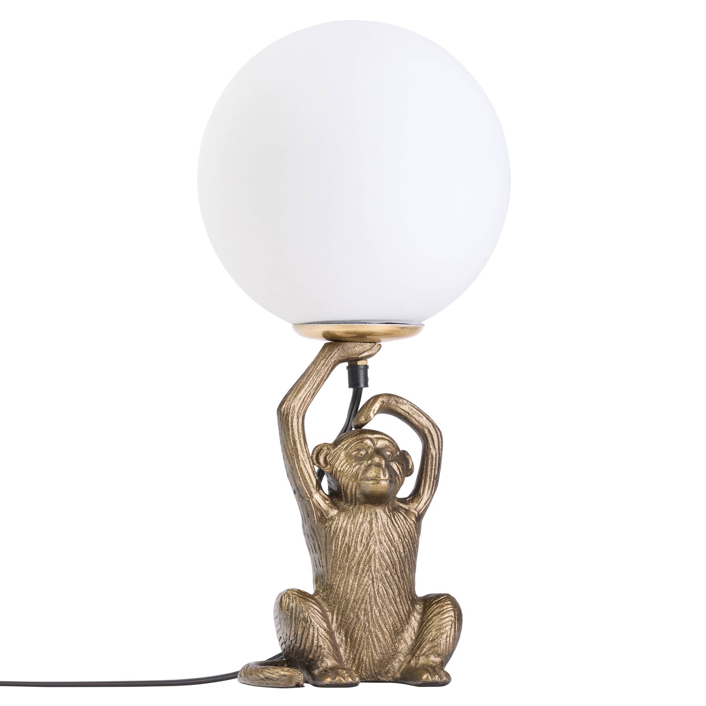 17"H Gold Finish Monkey Table Lamp with Glass Globe Shade