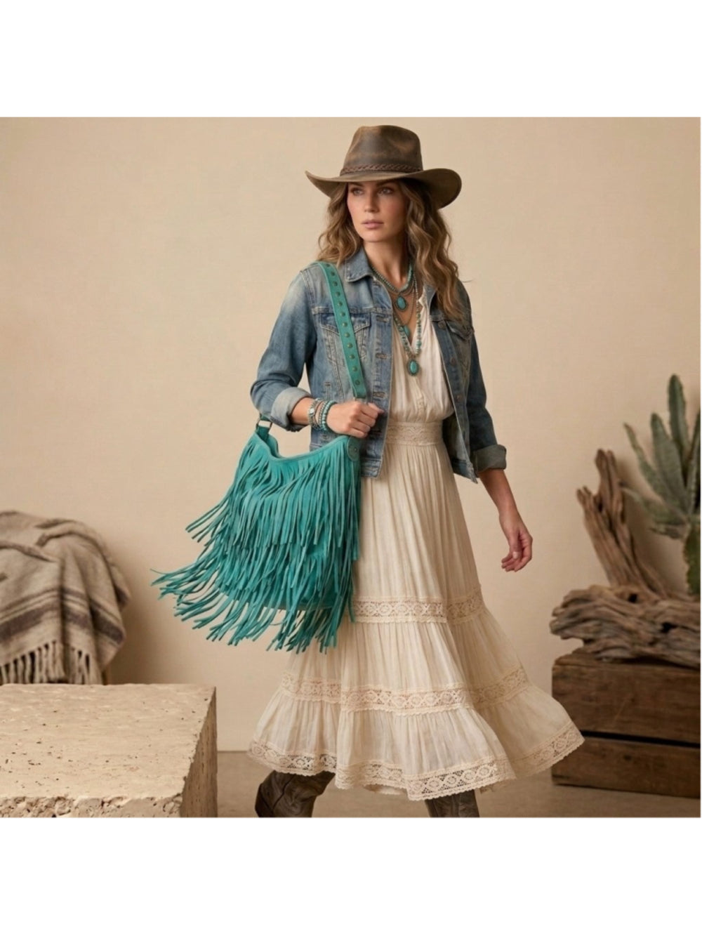 American Darling Shimmy Shimmy Bang Bang Turquoise Fringe Statement Crossbody