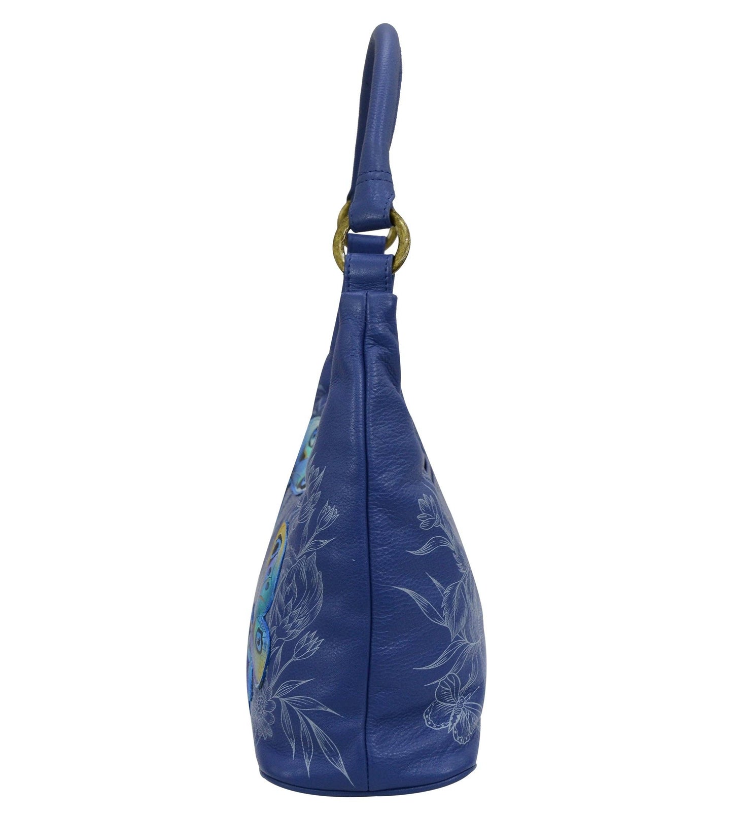 Anuschka Hand-Painted Leather Medium Zip Top Hobo - 371- blue with butterfly