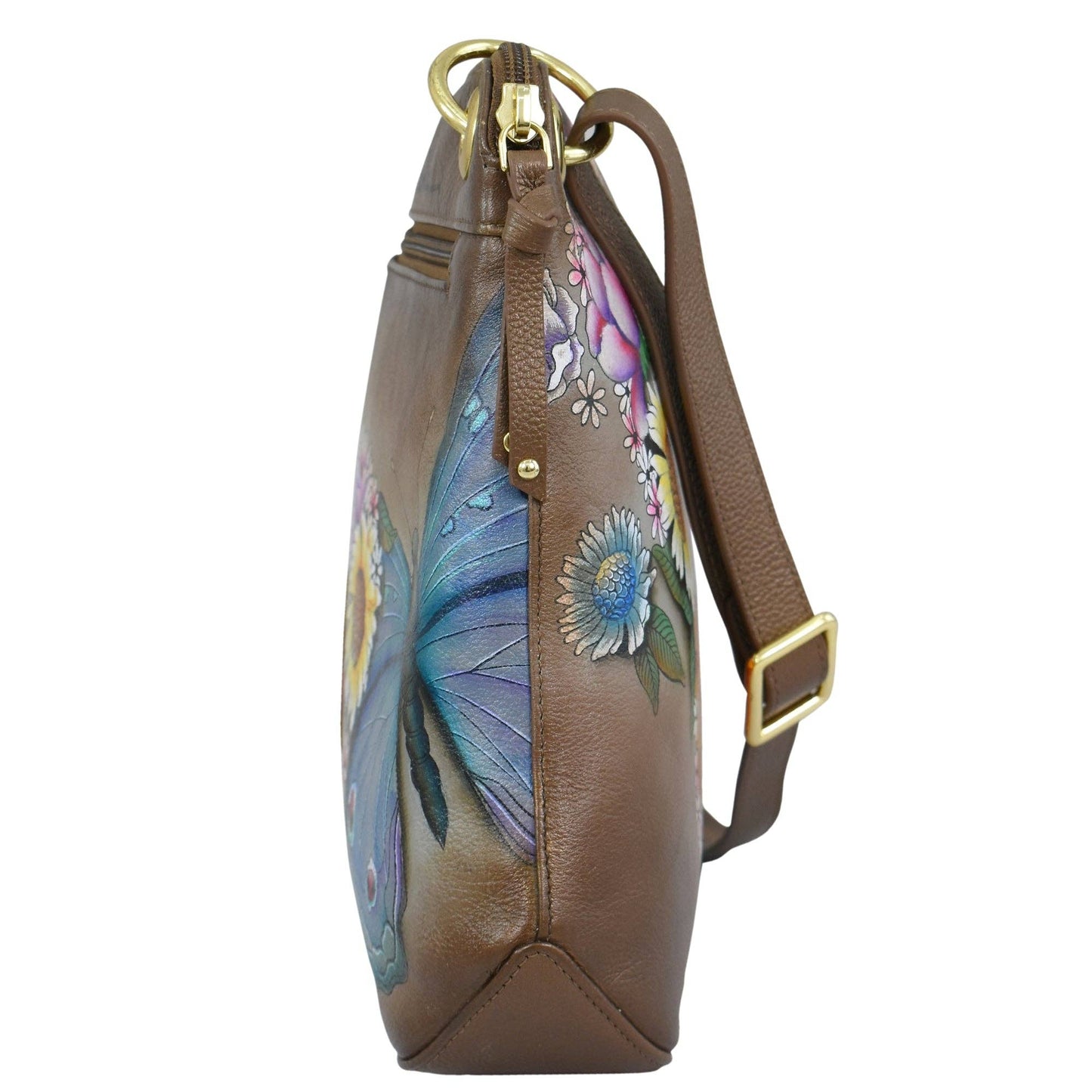 Anuschka Crossbody sling bag - 713 brown with butterfly