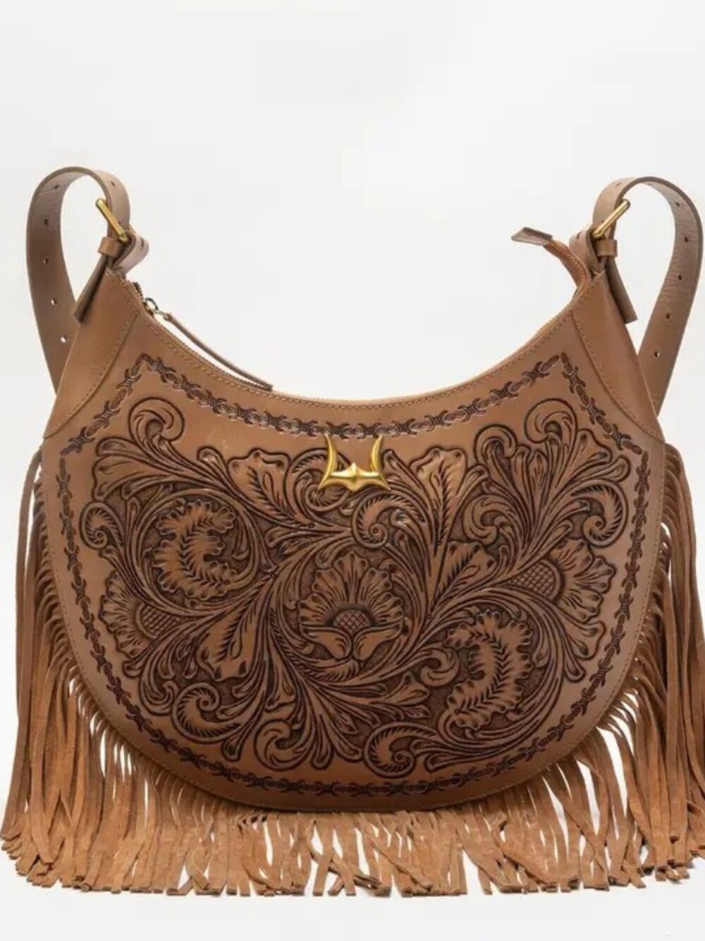 Western Lunella Hand Tooled Leather Fringe Crossbody