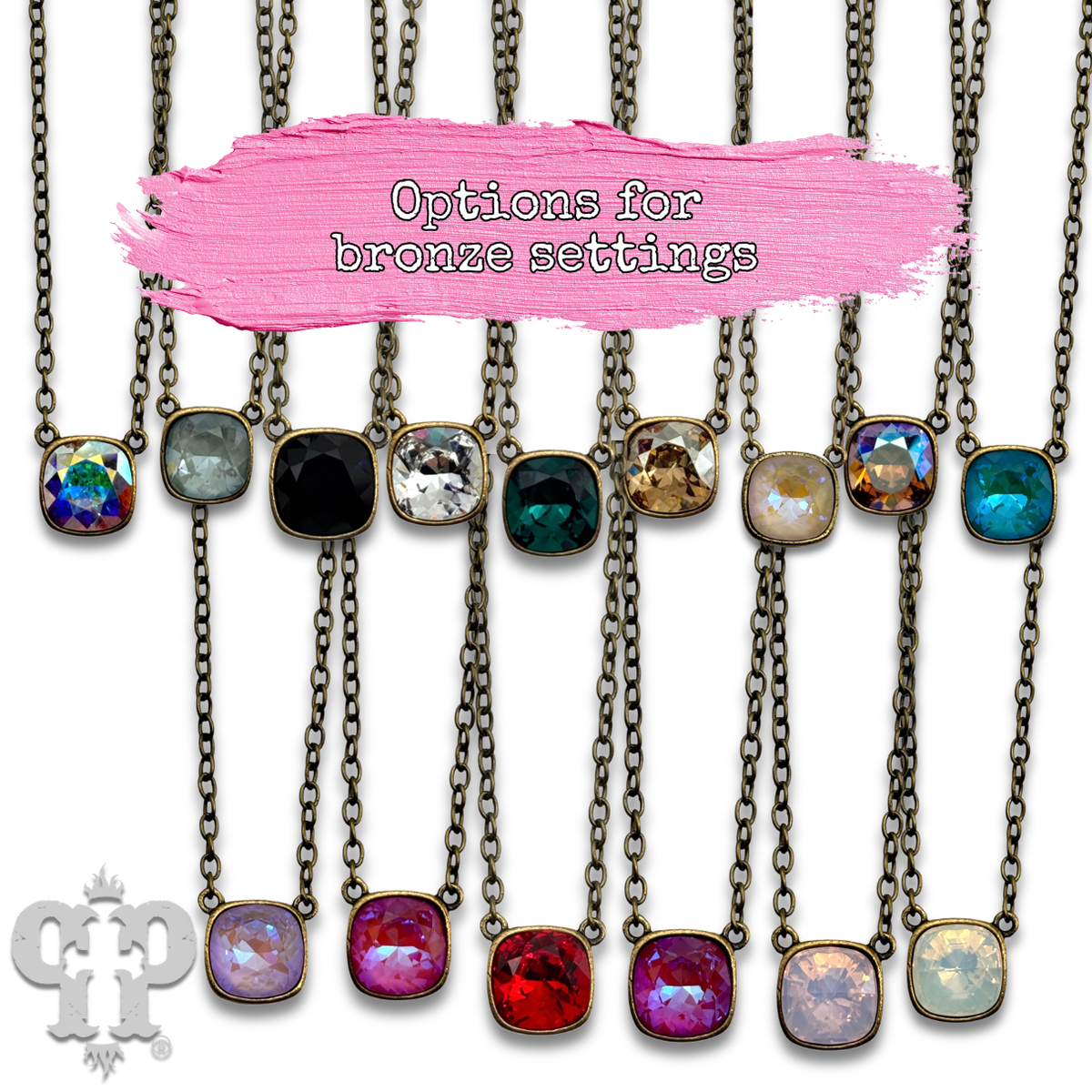 Square crystal from Swarovski® chain necklace, 12mm