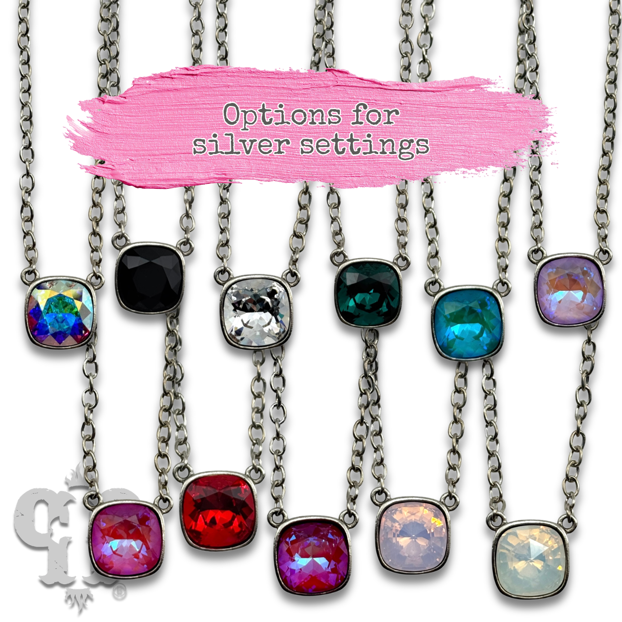 Square crystal from Swarovski® chain necklace, 12mm