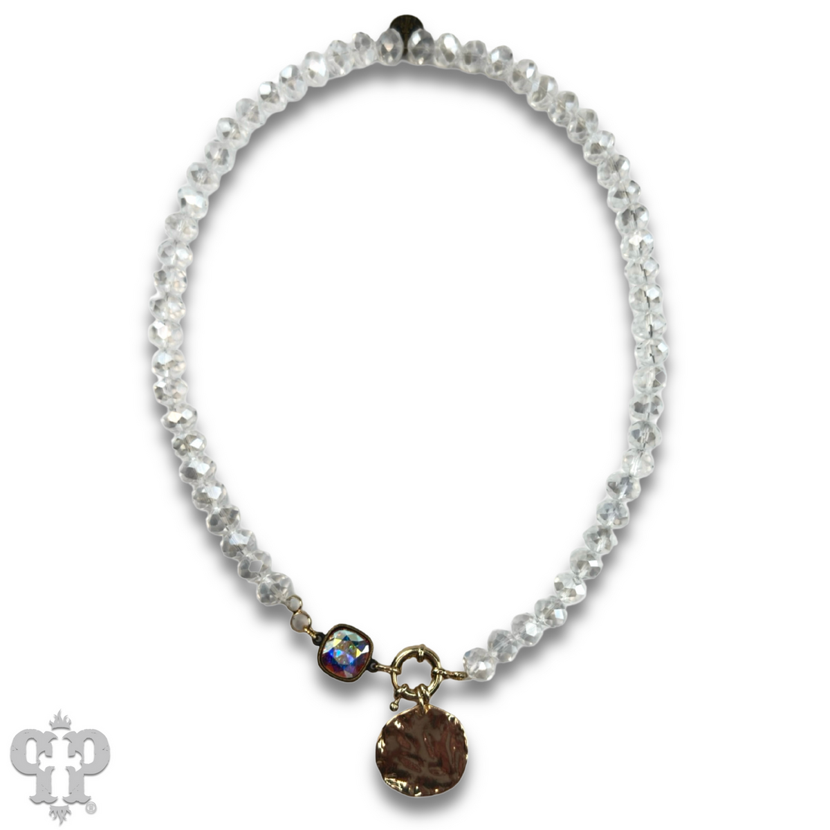Gold disc necklace with Austrian crystal - LC