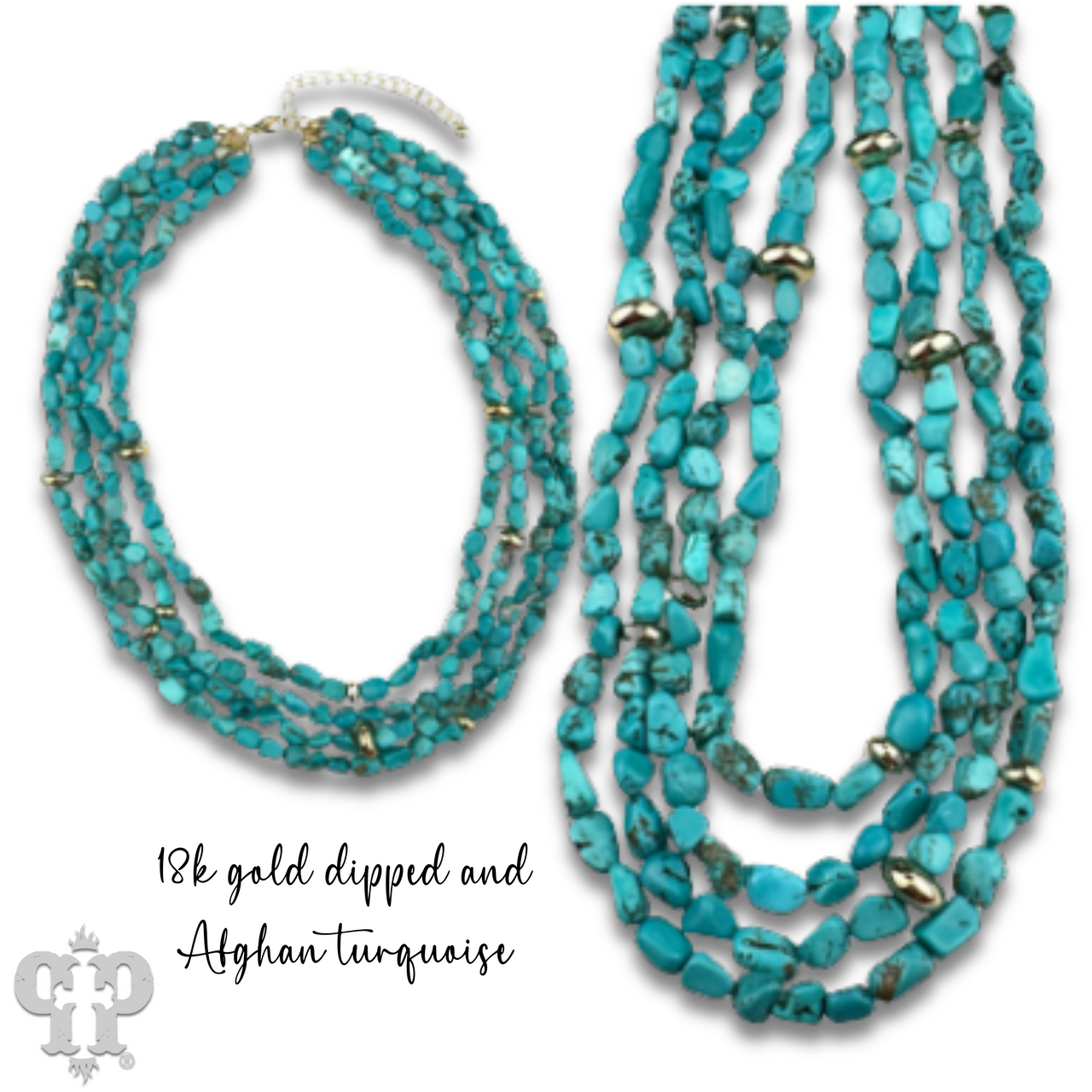 Turquoise and 18k gold dipped multi-strand necklace