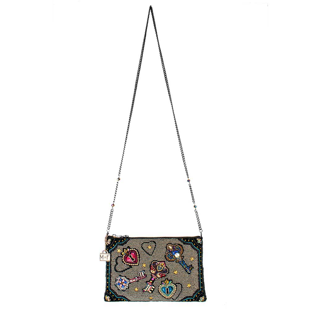 Mary Frances Unlocked Magic Beaded Keys & Hearts Mini Crossbody Handbag