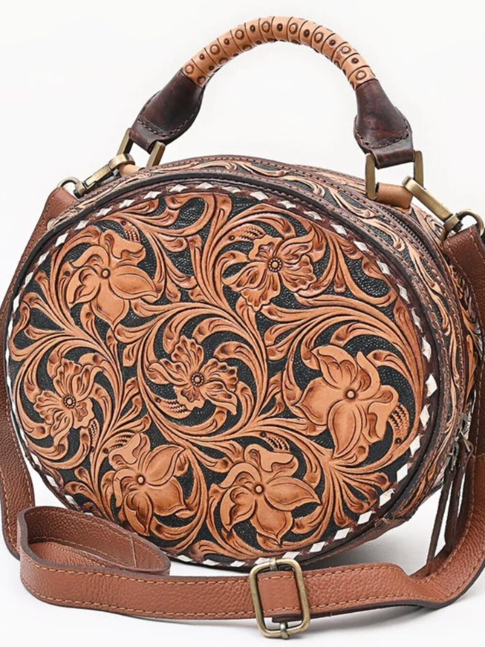 American Darling Western Bloom Tooled Crossbody Leather Canteen Bag