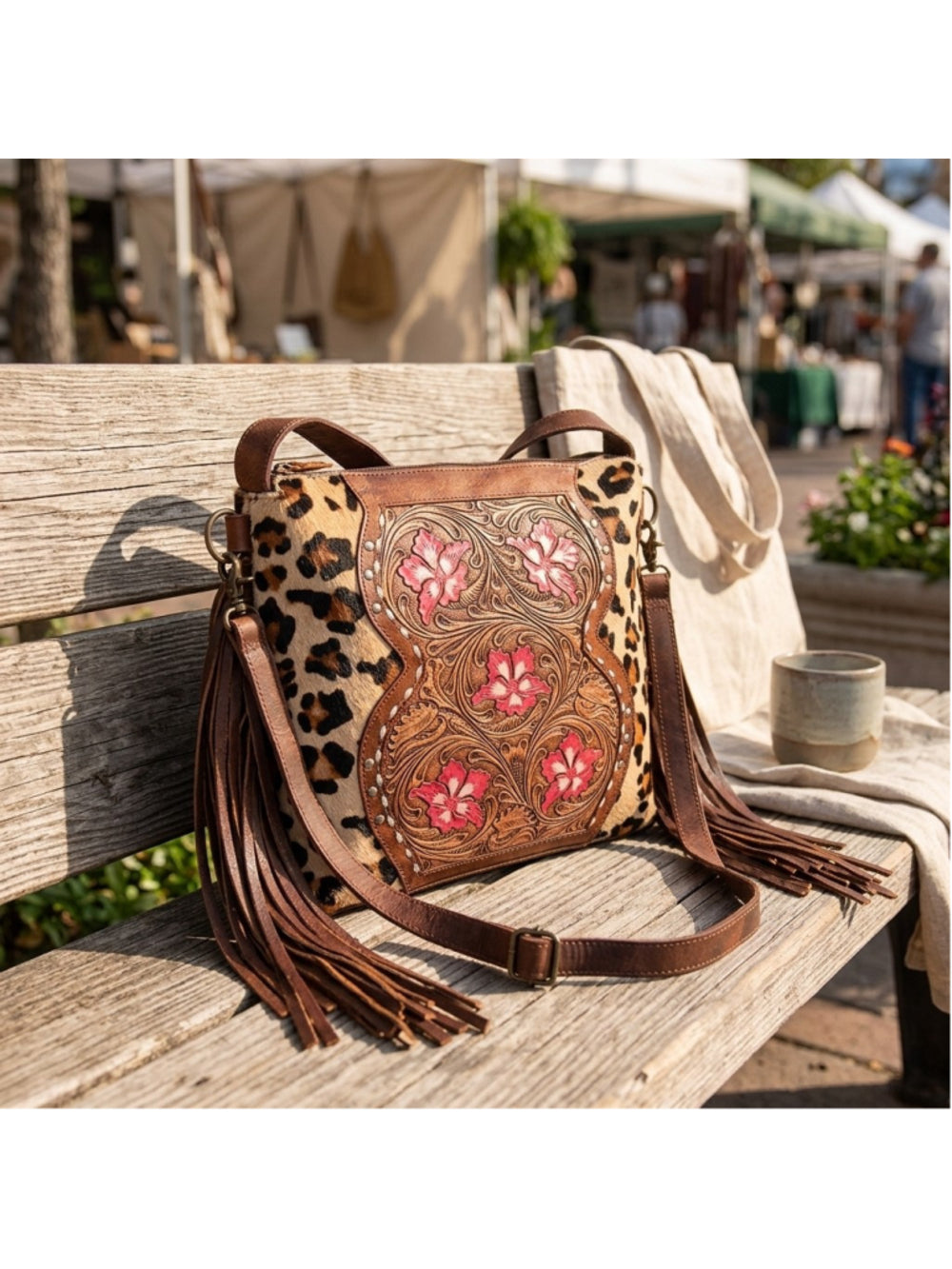 American Darling Wild Cat flower Western Leather Convertible Crossbody