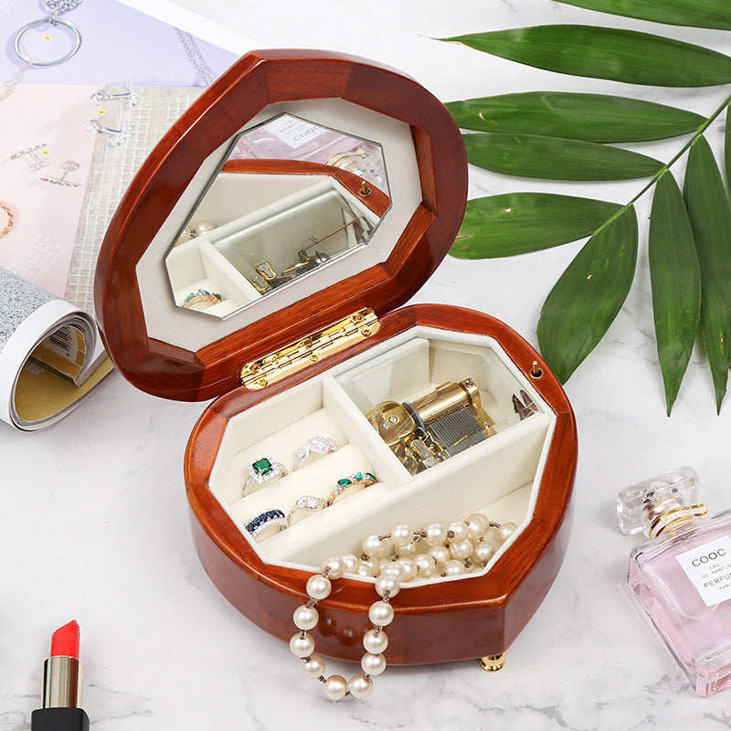 European Style Heart Shaped Wooden Jewelry Music Box