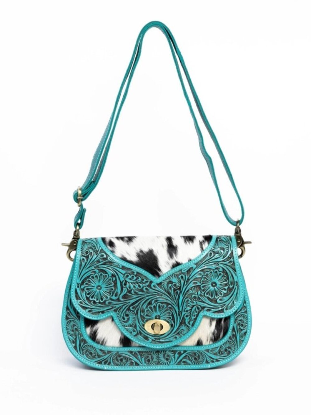Turquoise Tooled Cowhide Crossbody