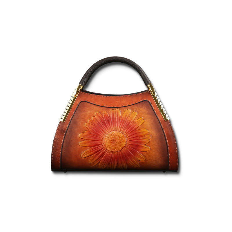 "The sunflower" Leather embossed Messenger Bag