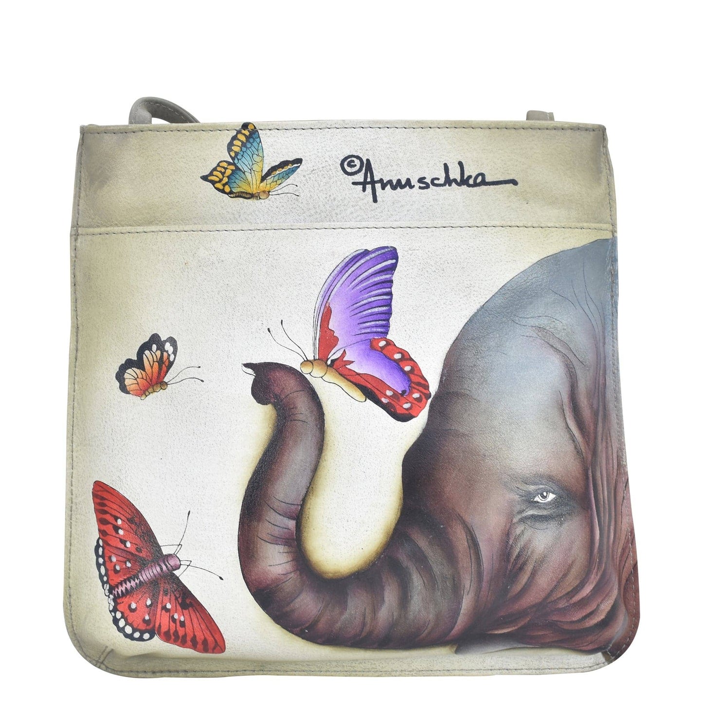Anuschka Hand-Painted Leather Slim Crossbody With Front Zip - 452- Elephant