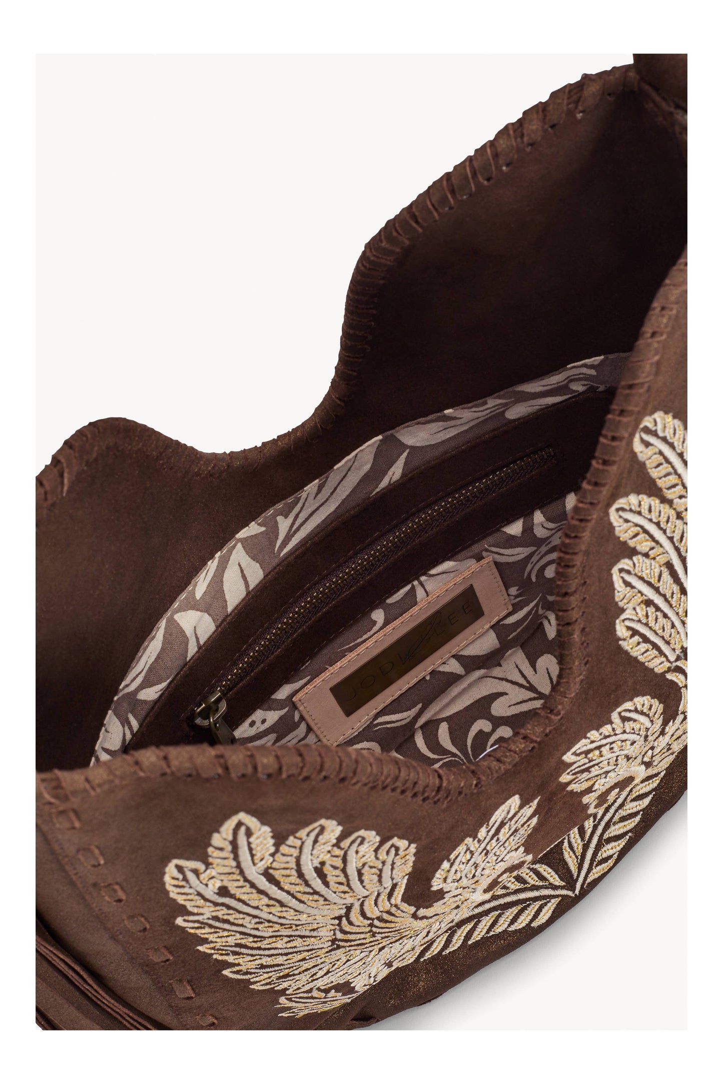 Owl Rose Embroidery Bag Metallic Brown