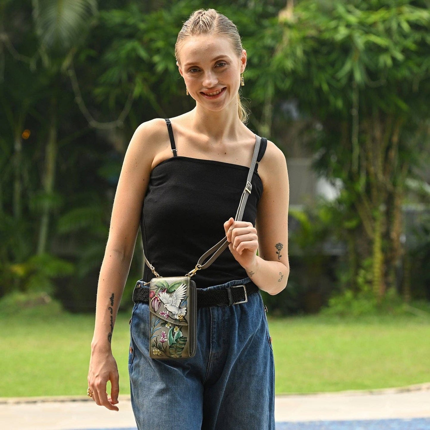 Anuschka Crossbody Phone Case - 1173 with dove design