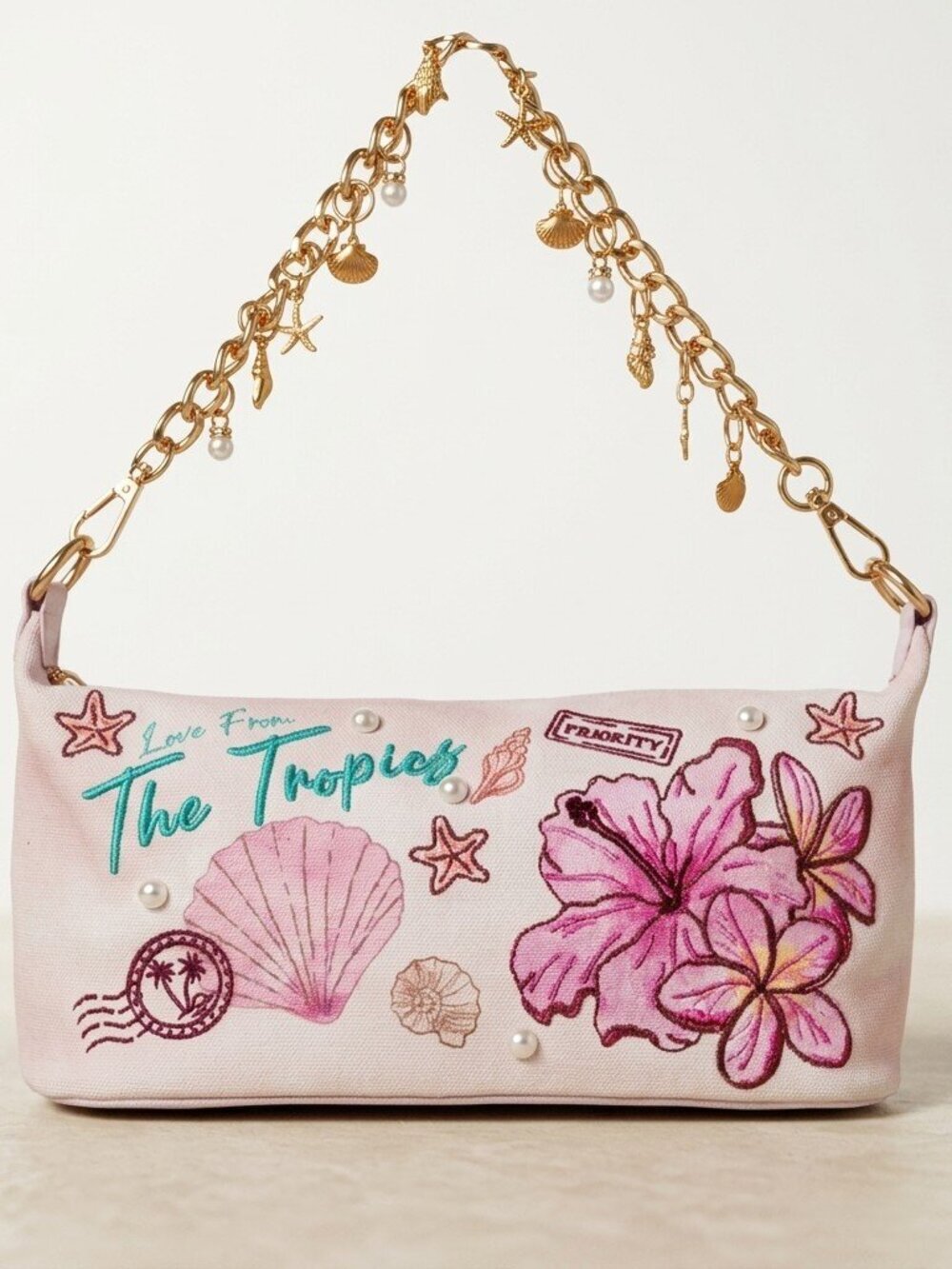 Tropical Charm Beaded Shoulder Bag