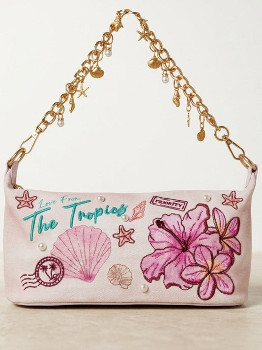 Tropical Charm Beaded Shoulder Bag