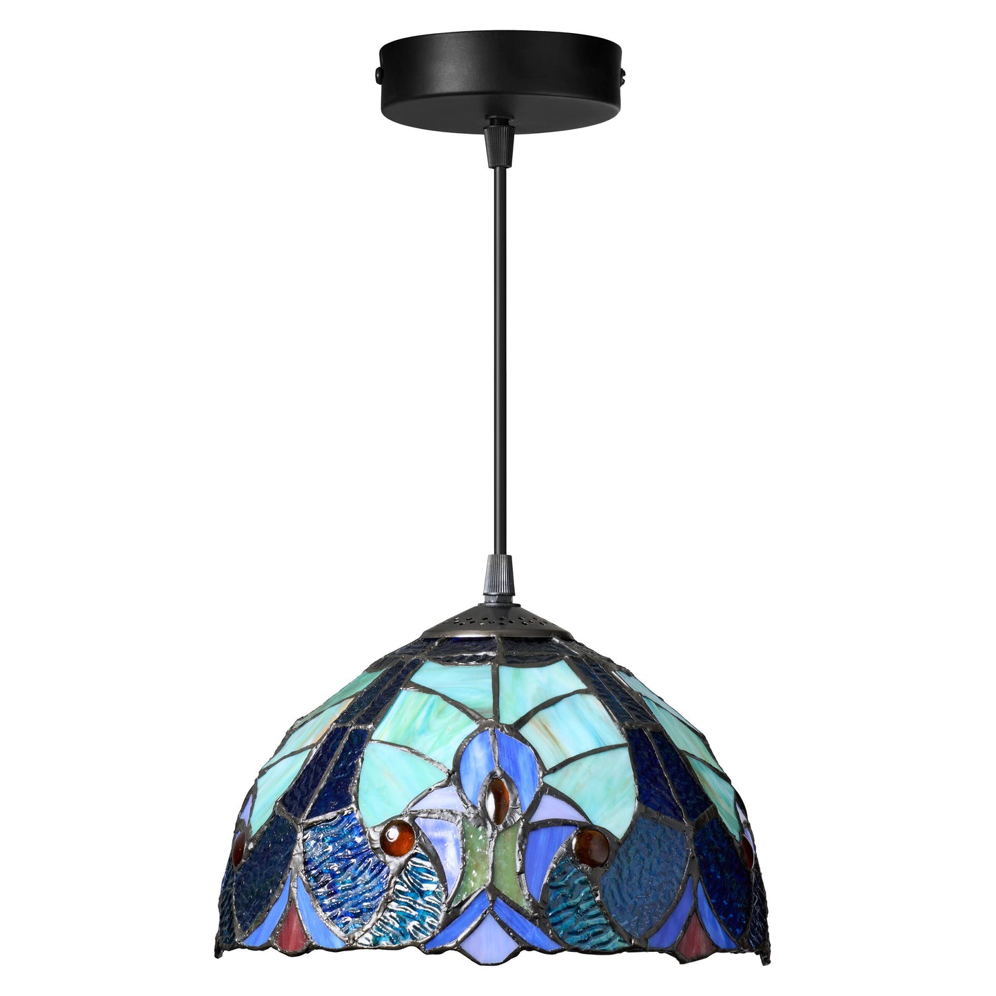 10.25"W Halston Traditional Blue Dome stained glass Shade Pendant
