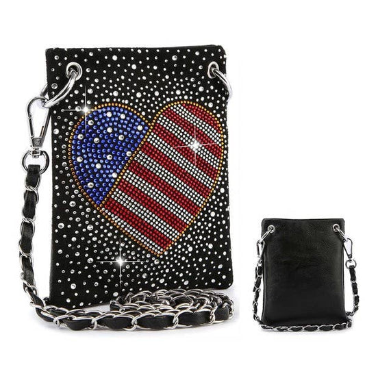 AMERICAN FLAG HEART PETITE CROSSBODY SLING BAG BAG14680