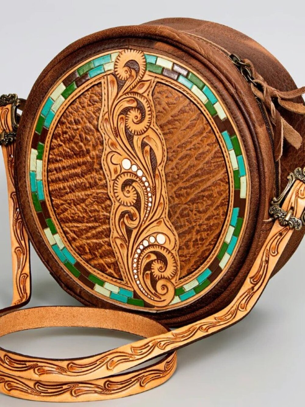 American Darling Boho Mosaic Carved Circle Canteen Bag