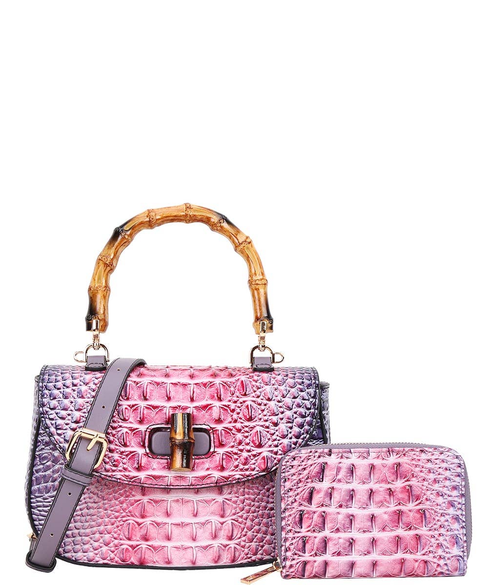 2 in 1 Crocodile Bamboo H Tie-dyed Satchel Wallet 