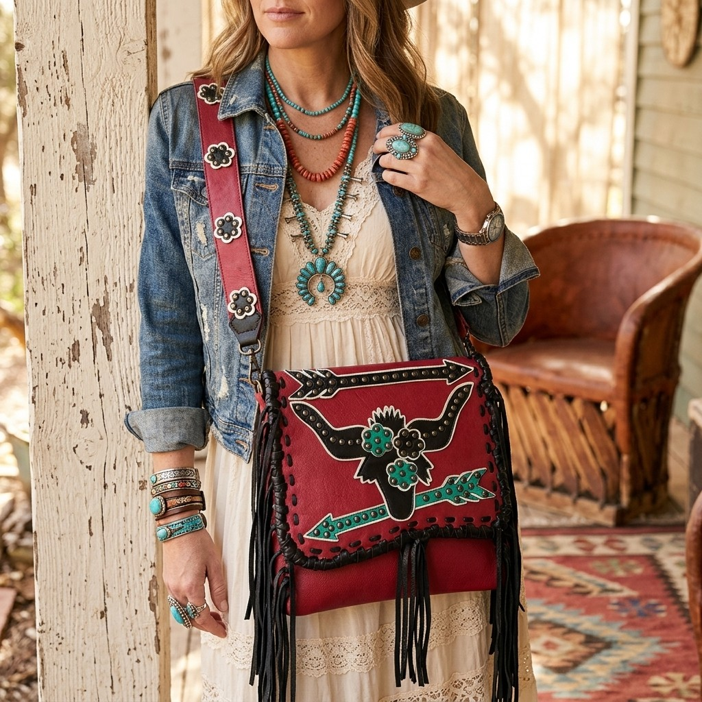 American Darling Southwest Spirit Fringe Crossbody Messenger Bag