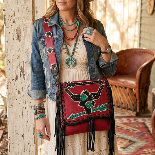 American Darling Southwest Spirit Fringe Crossbody Messenger Bag