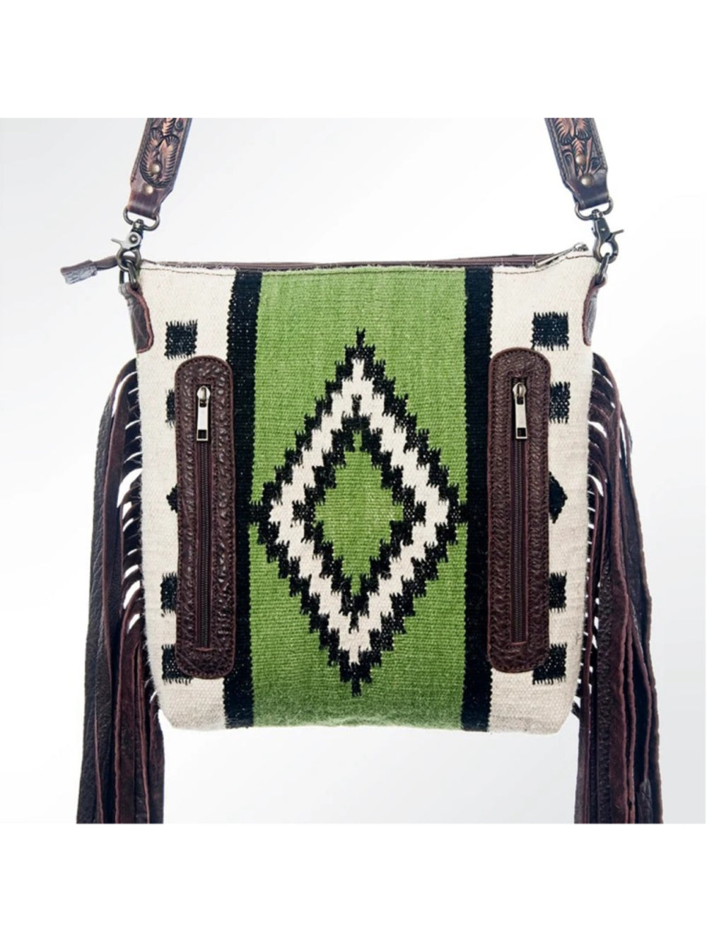 American Darling Green Pastures Boho Western Tooled Saddle Blanket Crossbody