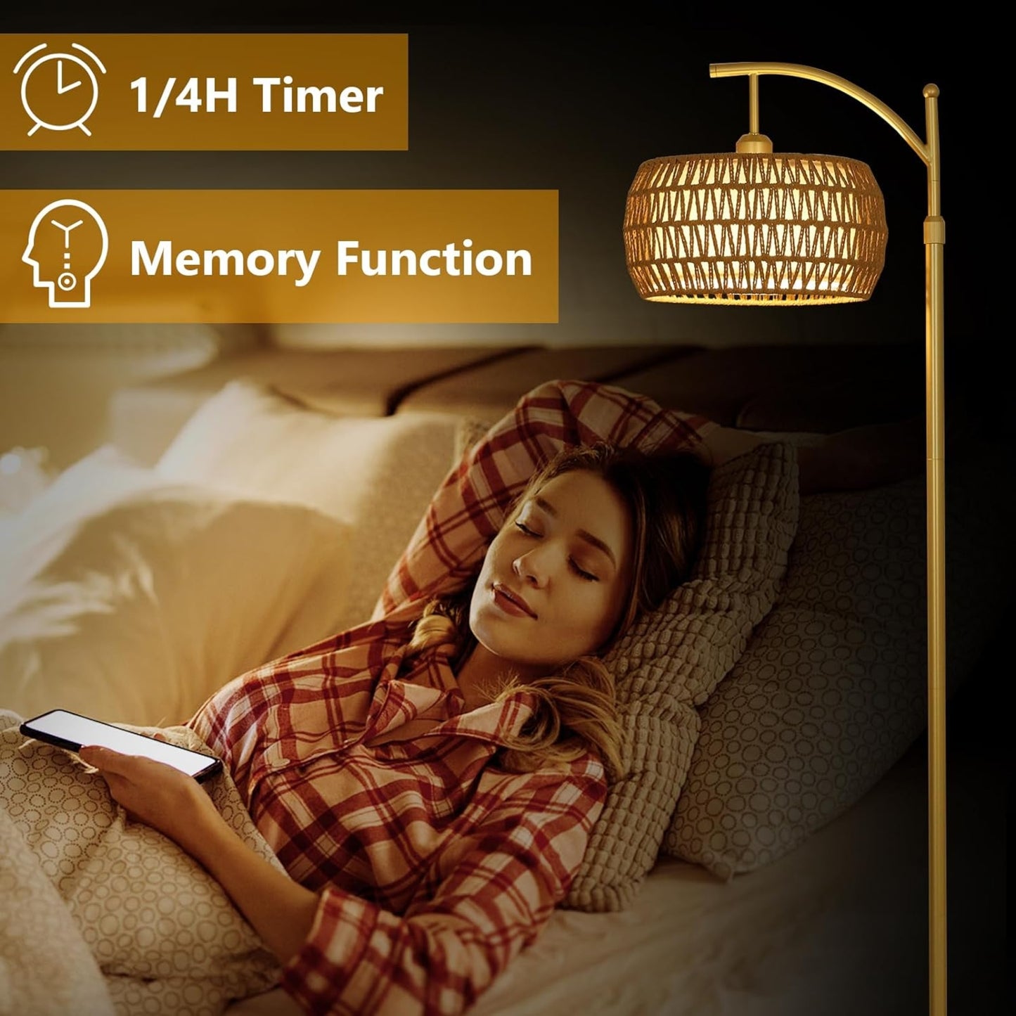 Floor Lamp With 3 Color Temperatures, LED Gold Floor Lamp With Remote & Stepless Dimmable Bulb,