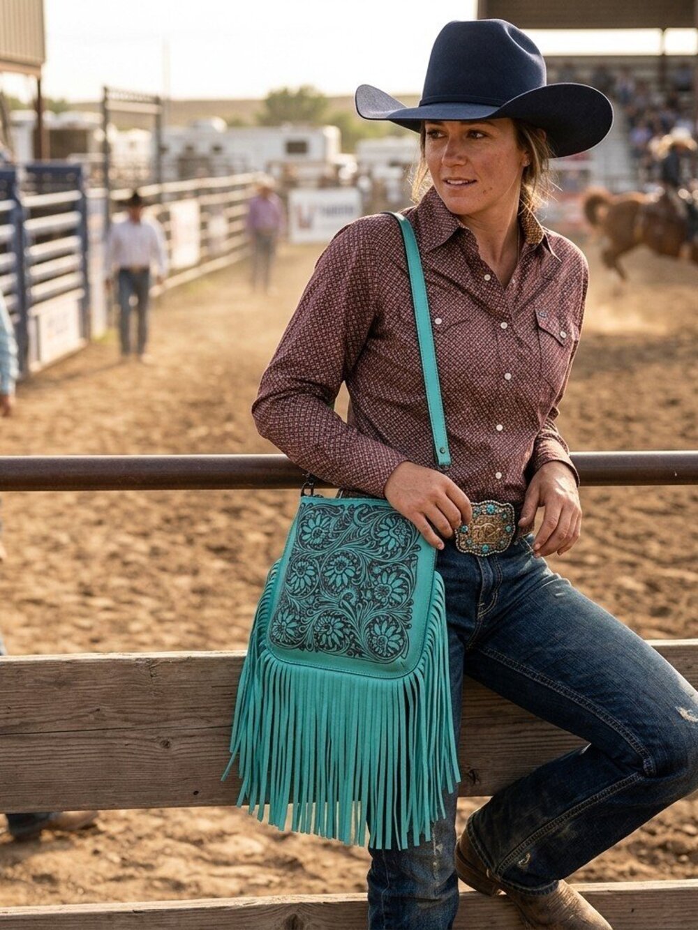 American Darling Boho Turquoise Fringe Crossbody Bag