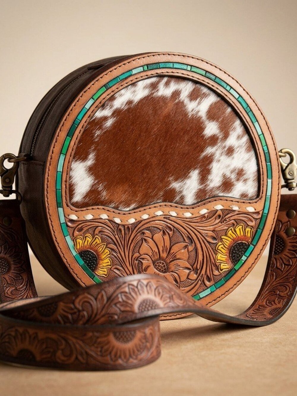 American Darling Sunflower Tooled Crossbody Canteen Bag
