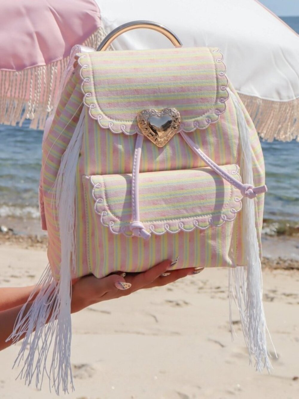 Seaside Sweetheart Fringe Backpack Pink Multi