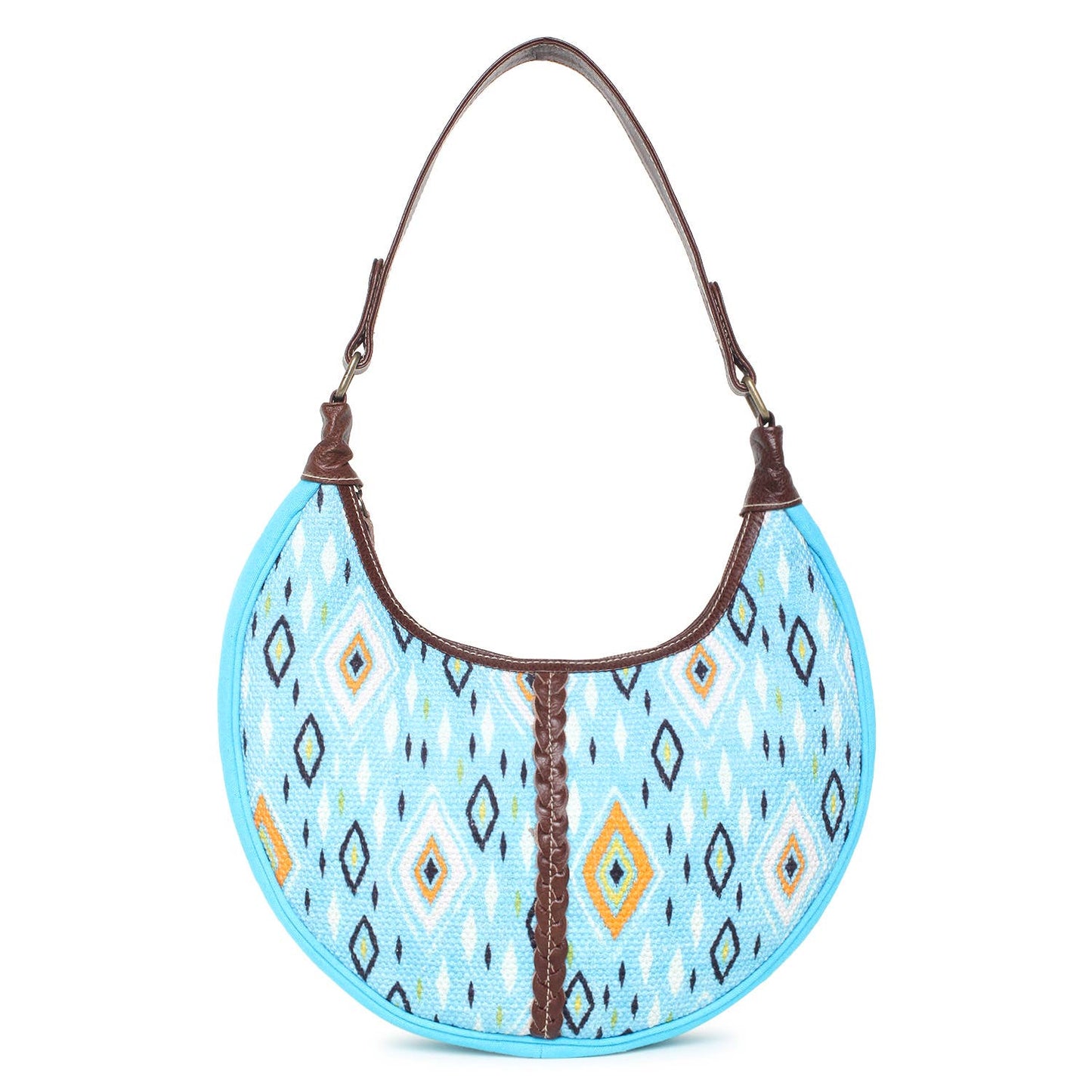 Turquoise blue upcycled hobo