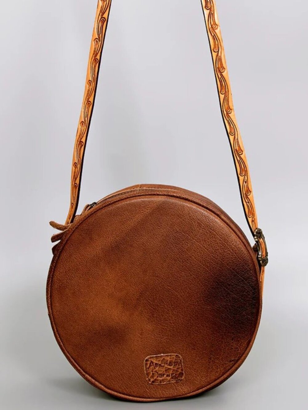 American Darling Tooled Leather Circle Canteen Crossbody