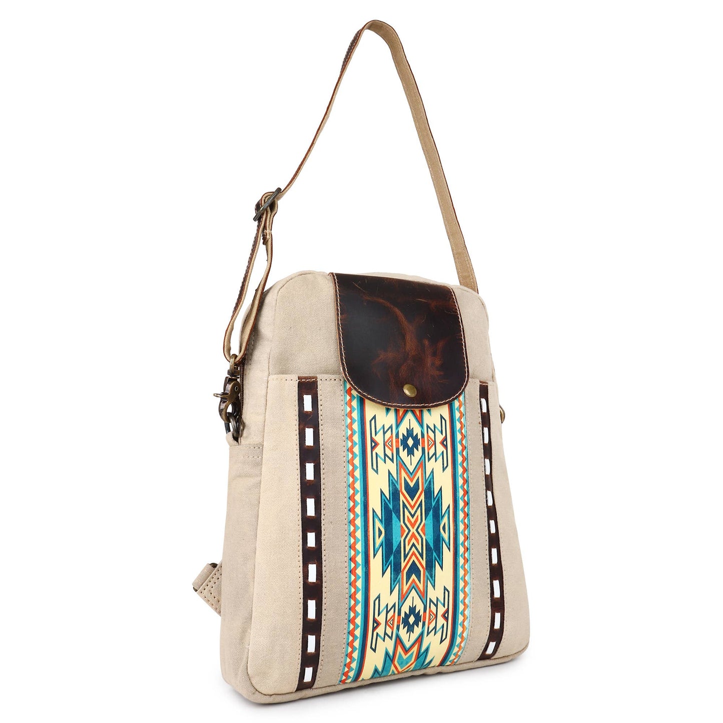 Canvas & Leather Women's Backpack - Turquoise/Sand Dune/Moonstone