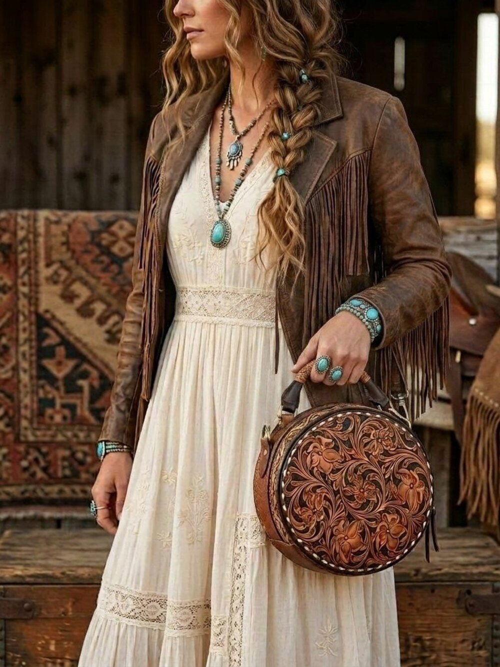 American Darling Western Bloom Tooled Crossbody Leather Canteen Bag