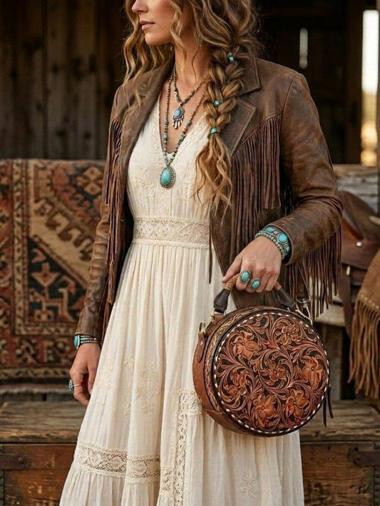 American Darling Western Bloom Tooled Crossbody Leather Canteen Bag