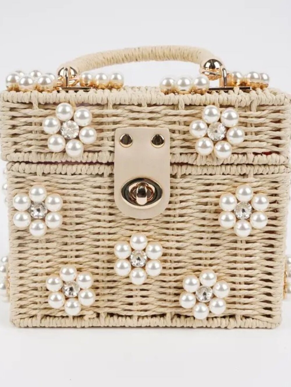 Pearl Bloom Wicker Bucket purse