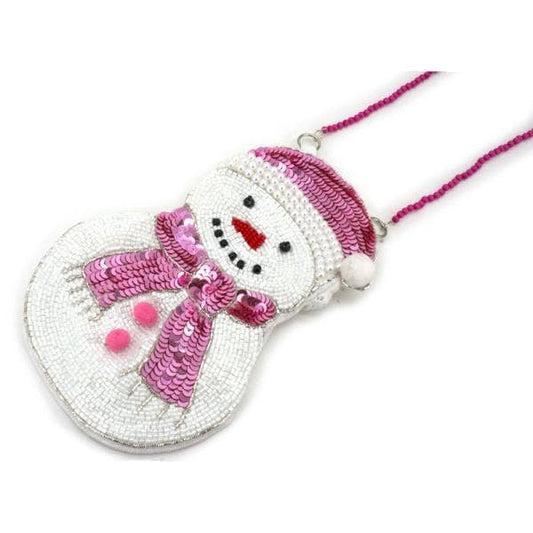 CHRISTMAS SNOWMAN SEED BEAD EMBELLISHED BAG